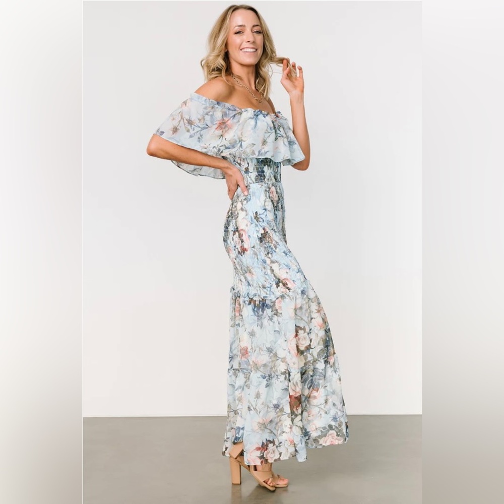 Amalfi Smocked Maxi Dress in Blue Floral